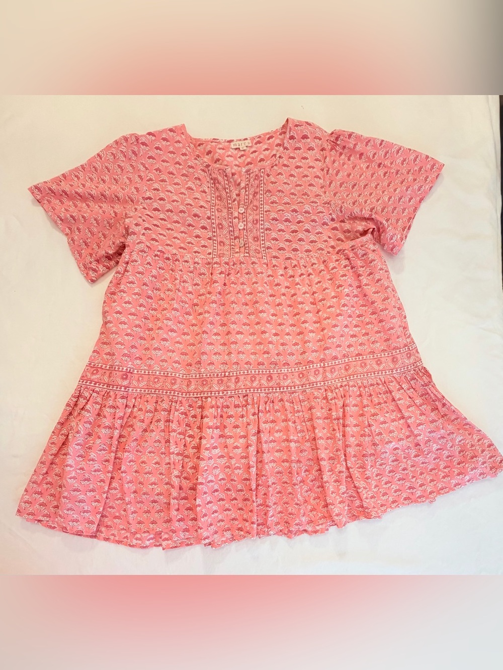 MAREA Shortie Pink Block Print Pink Dress 100% Cotton Size XL